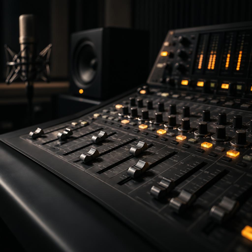 Professional mixing console with illuminated controls